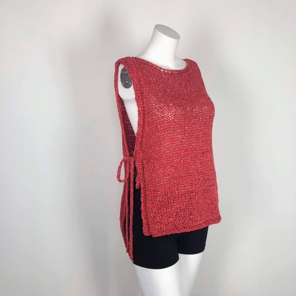 Zara Side Tie Vest Sweater Top Red Knit Lagenlook - Picture 2 of 6